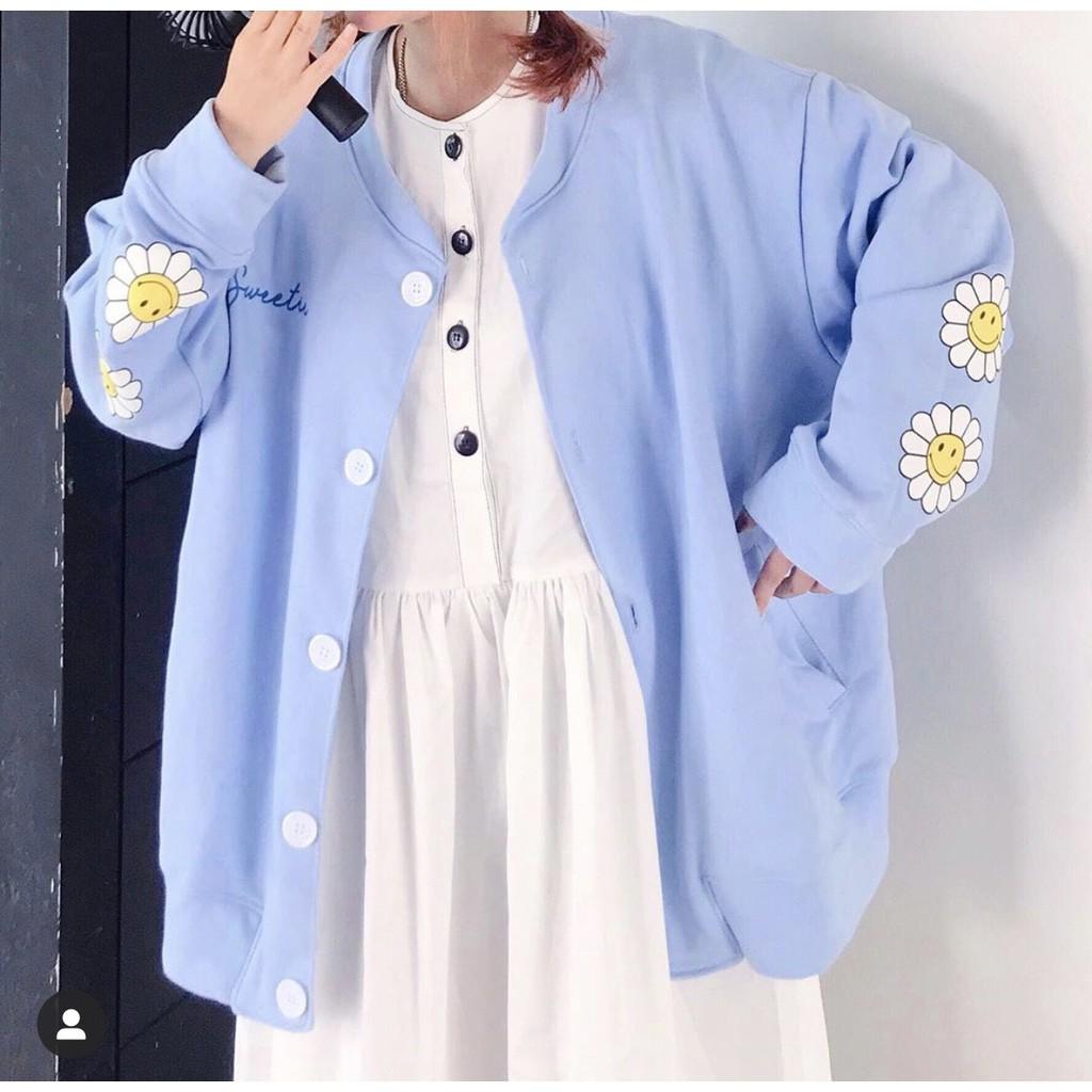 Áo Khoác Cài Cúc Xanh Dương Sweetie Dáng Rộng Cute