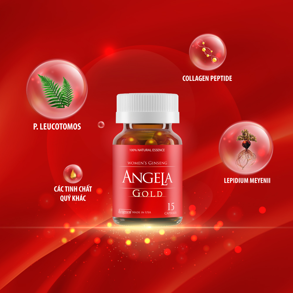 Viên uống ANGELA GOLD tăng cường sinh lý nữ với Lepidium Meyenii, P.Leucotomos (15 viên)