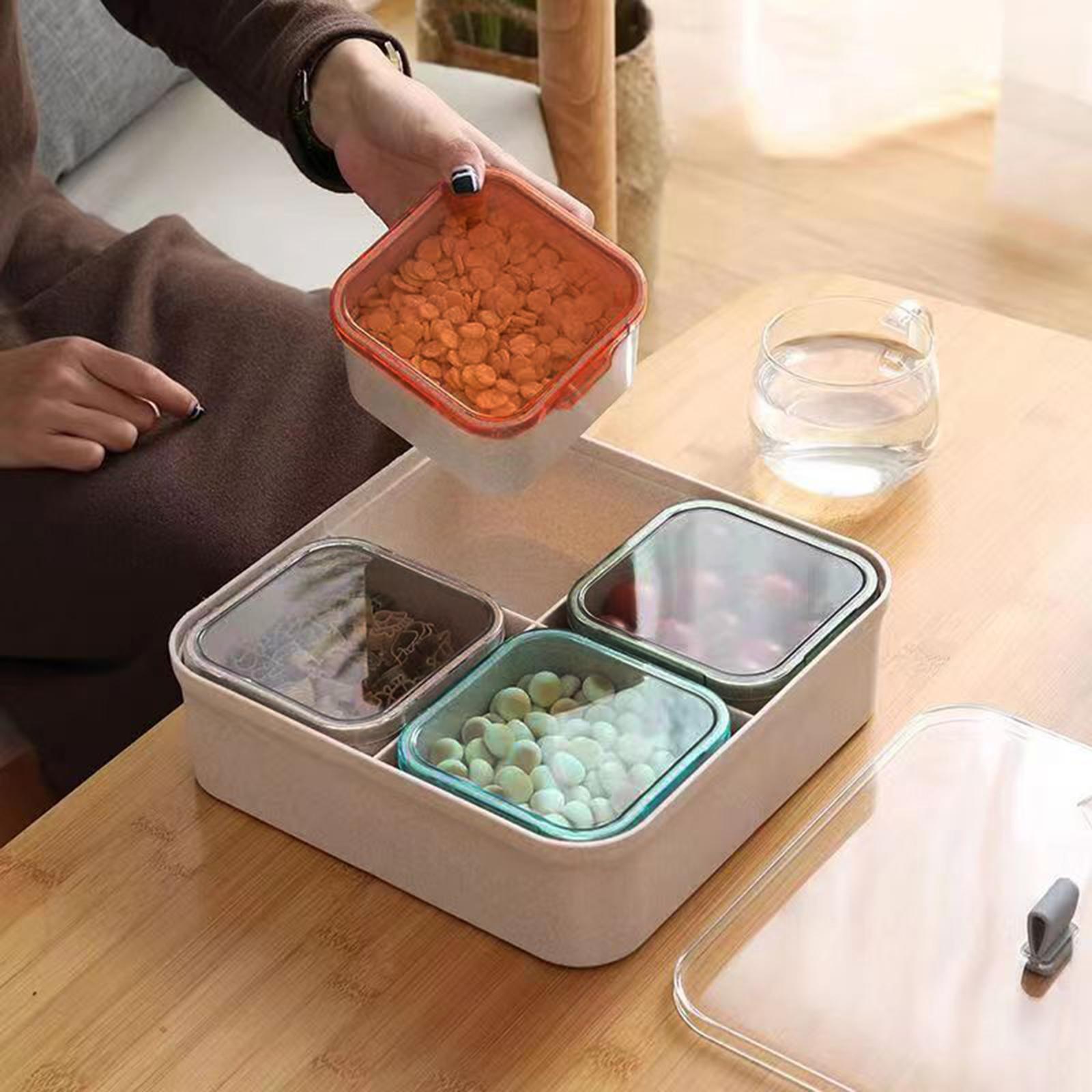 Divided Serving Tray with Lid Food Storage Containers for Nuts Dessert Cakes