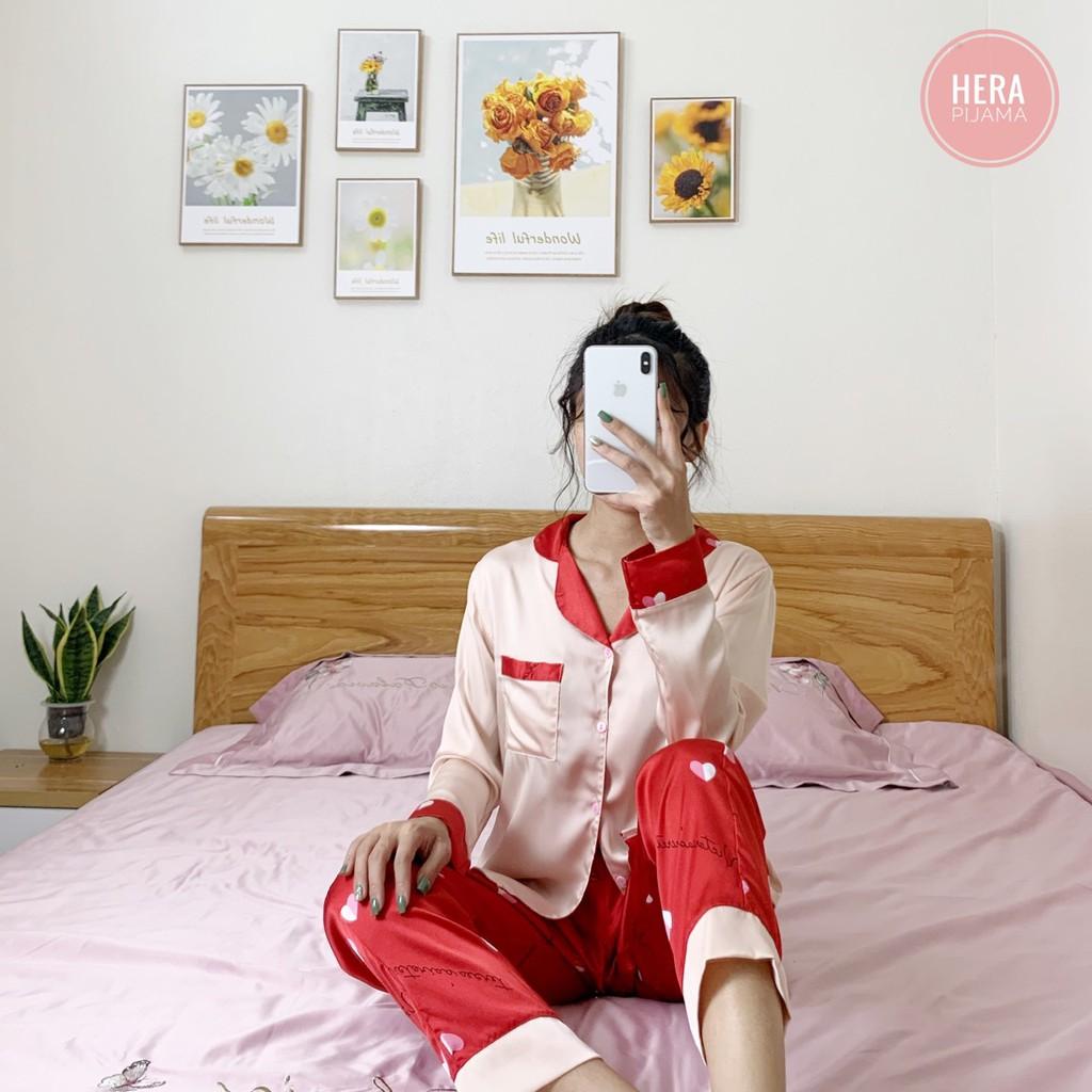 Đồ Bộ Nữ, Đồ Pijama Lụa Hàn Cao Cấp Phối Họa Tiết Trẻ Trung - Hera Pijama