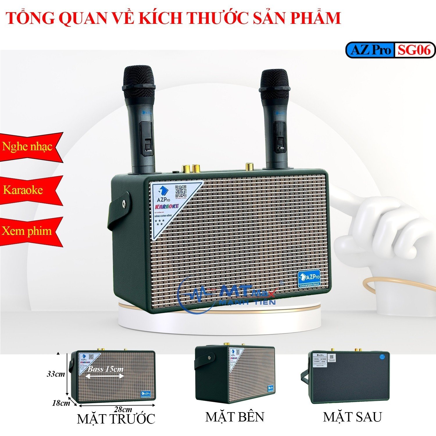 Loa Xách Tay AZPro SG06 - Đỉnh Cao Âm Thanh Cao Cấp Giá Rẻ, Tặng Kèm 2 Micro Không Dây và Chống Lăn. Hàng chính hãng