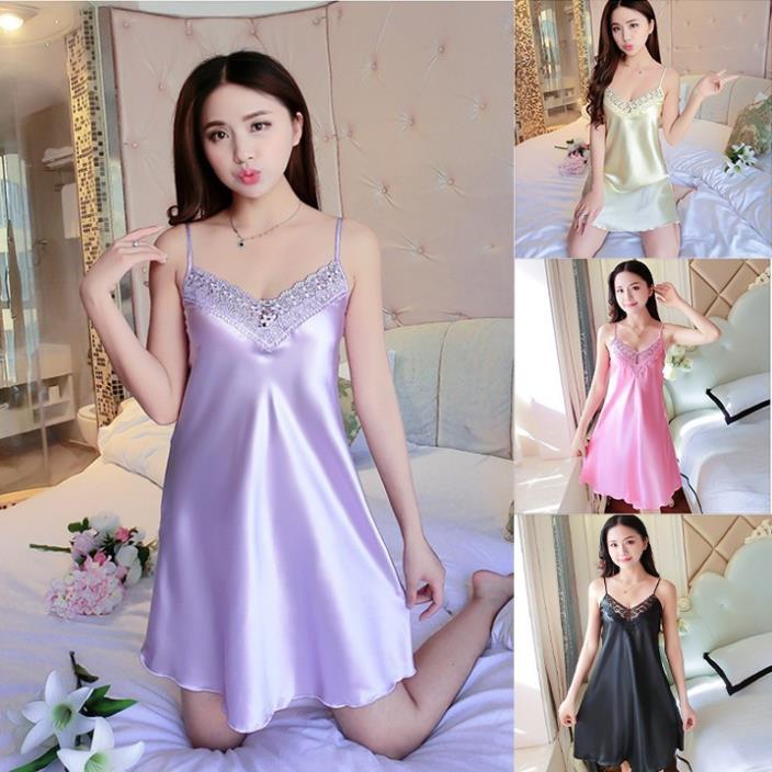 Đầm Ngủ Sexy Váy Ngủ Sexy Gợi Cảm️FreeShip - Có Video Thât️Lụa Satin Mềm Mịn Quyến Rũ(H)