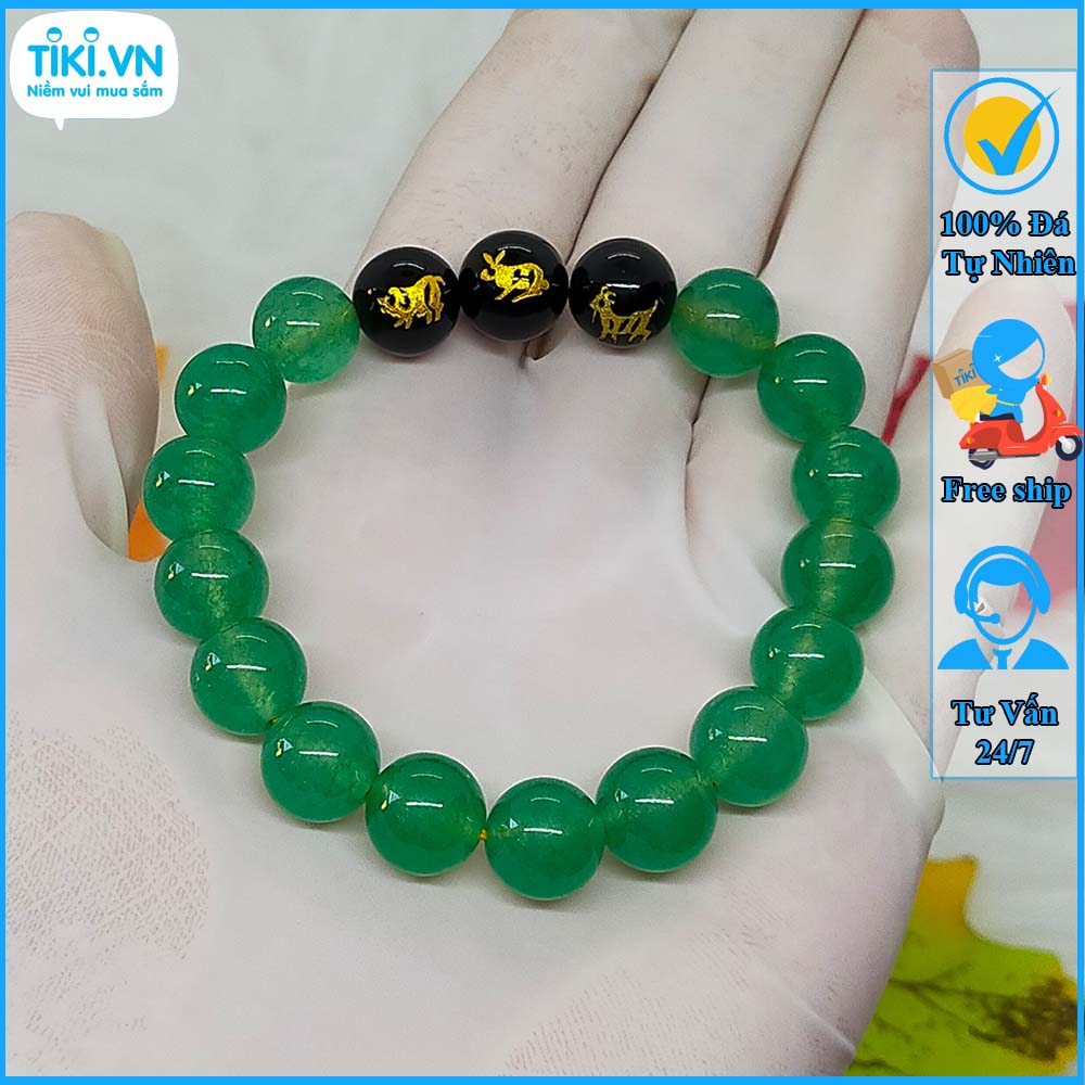 Vòng tay phong thủy mệnh mộc tam hợp hợi mão mùi chất liệu mã não - size 8 10ly cho người mệnh mộc, mệnh hỏa - có khai quang điểm nhãn may mắn tài lộc - bảo hành 12 tháng - PHONG THỦY ANH VŨ