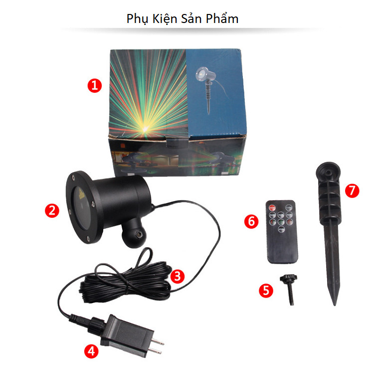 Đèn laser sân khấu tự xoay chắc chắn, chống nước ( Chiếu hình trái tim, hoa văn, hình sao ) - TẶNG 02 NÚT KẸP CAO SU GIỮ DÂY ĐIỆN CỐ ĐỊNH