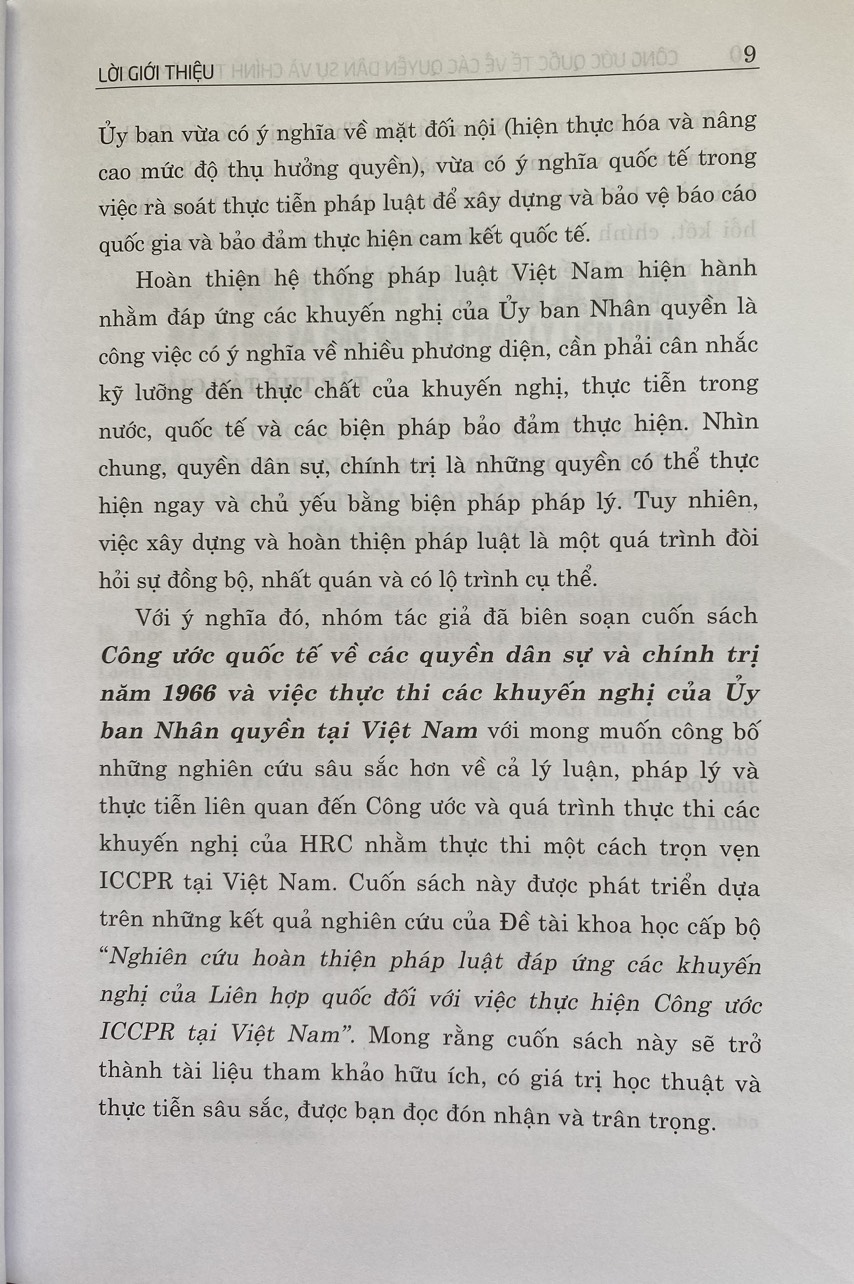 Công ước quốc tế về các quyền dân sự và chính trị năm 1966 và việc thực thi các khuyến nghị của ủy ban nhân quyền tại Việt Nam