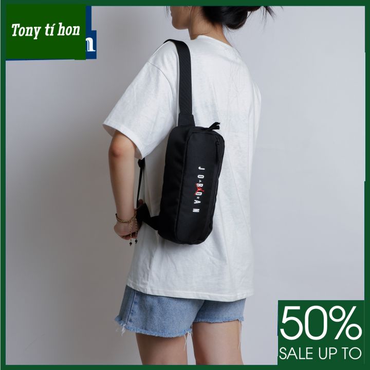 Tony tí hon - Túi đeo chéo JOR.DAN JUMPMAN BLACK WAIST bag chống thấm 2 ngăn khóa kéo
