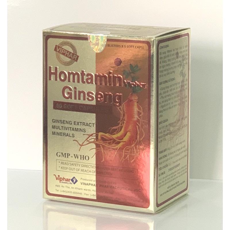 Viên sâm HomtaminViphar - Ginseng Vinapharco, hộp 60v, bồi bổ , nâng cao sức đề kháng