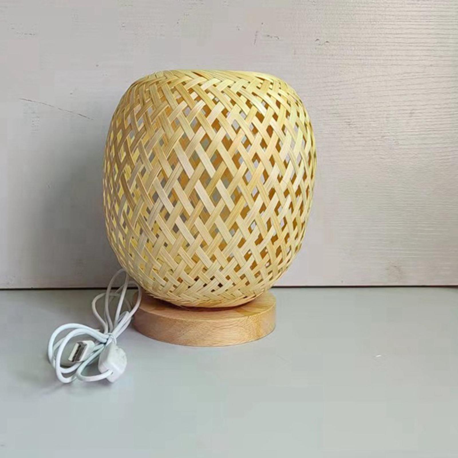 Bamboo Table Lamps with Wood Base Bedroom Bedside Night Light for Bedroom