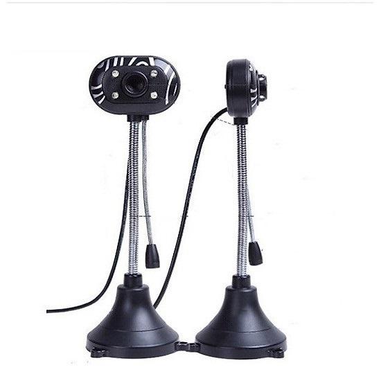 Webcam Chân Cao Đen Sọc Trắng 4 Đèn, Có Mic