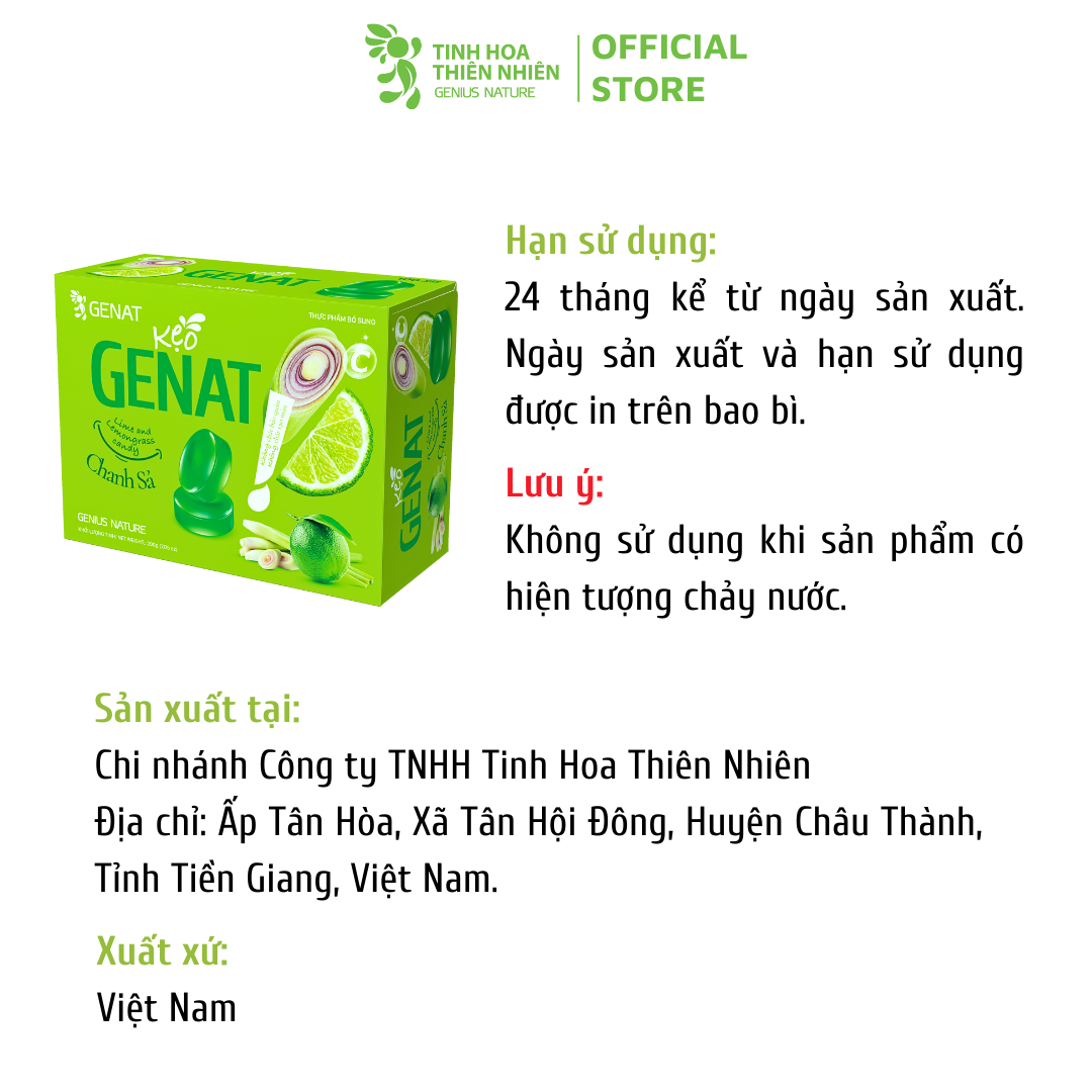 Kẹo ngậm Genat Chanh Sả (Hộp 100 viên) - Giao 2H HCM