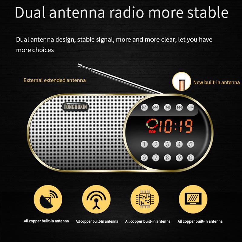 Di động Mini FM Radio Wireless Bluetooth 5.0 Loa TF \ USB \ LED flashling Chức năng hỗ trợ 3,5mm Máy nghe nhạc mp3 Color: Gold