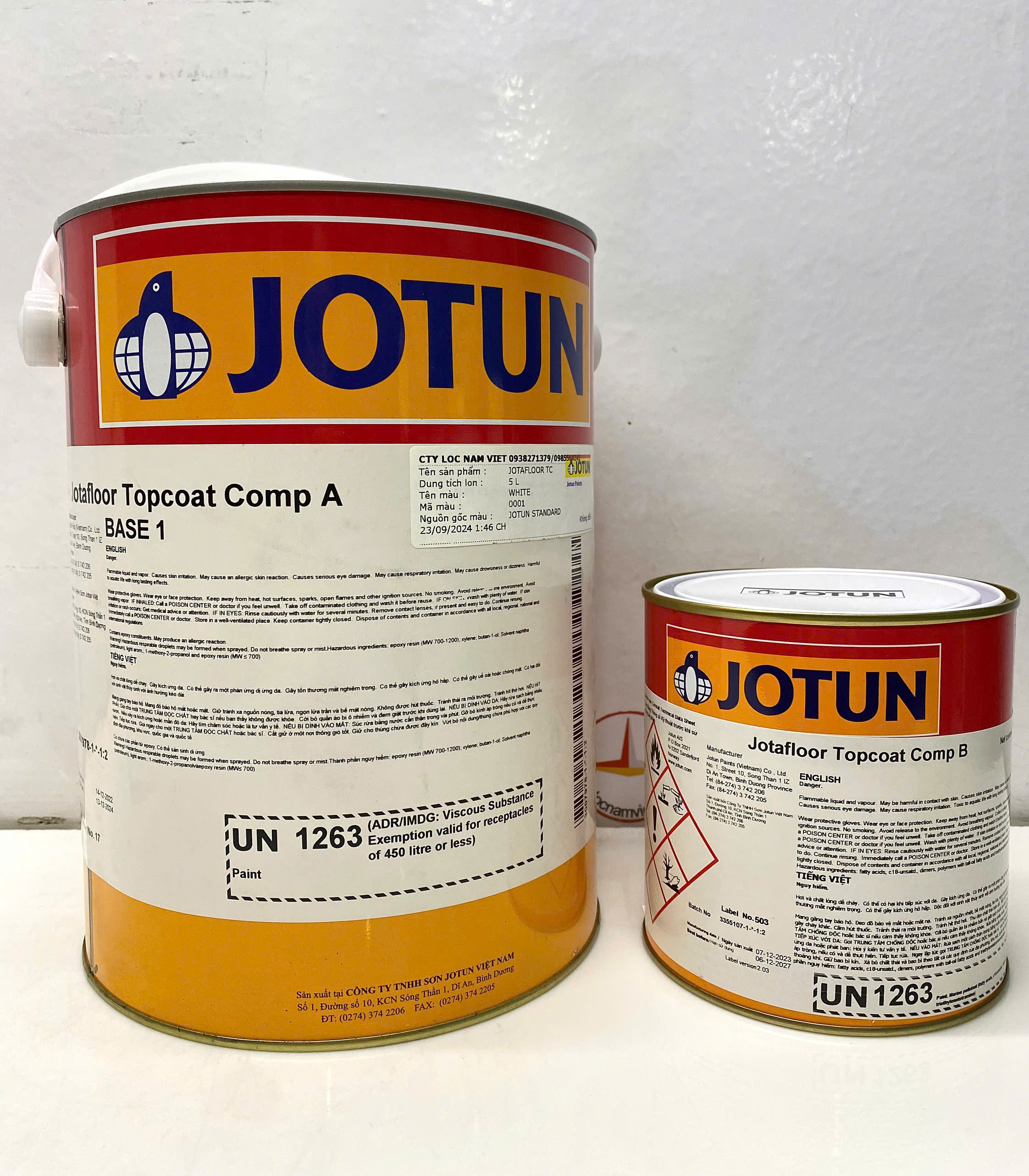 Sơn sàn bê tông epoxy Jotun Jotafloor Topcoat Base 1 màu White 001 (Trắng) _ 5L/bộ