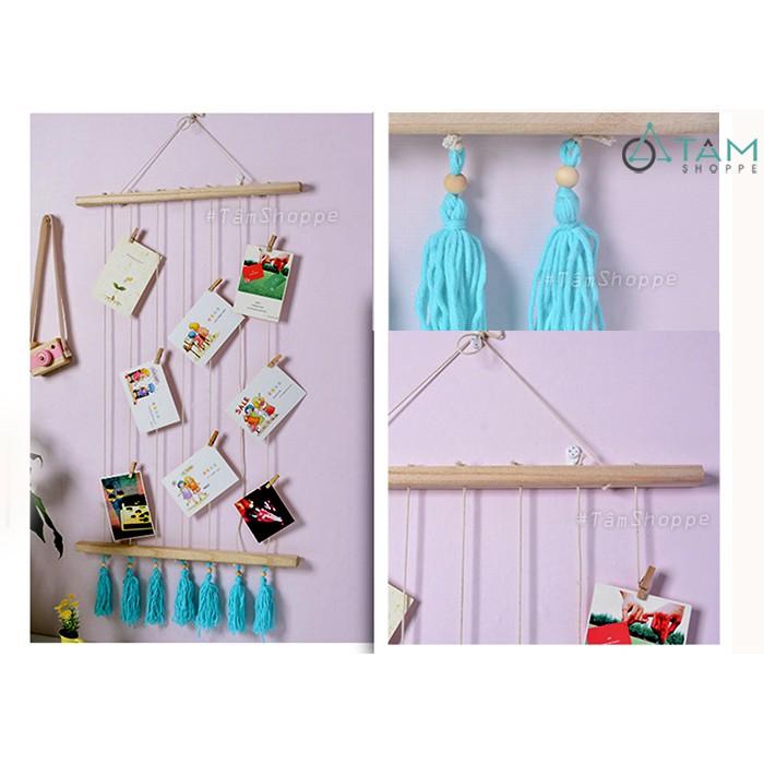 Set khung gỗ treo ảnh 6 dây thừng + 12 kẹp gỗ + 01 đinh tường W-KhTA-01