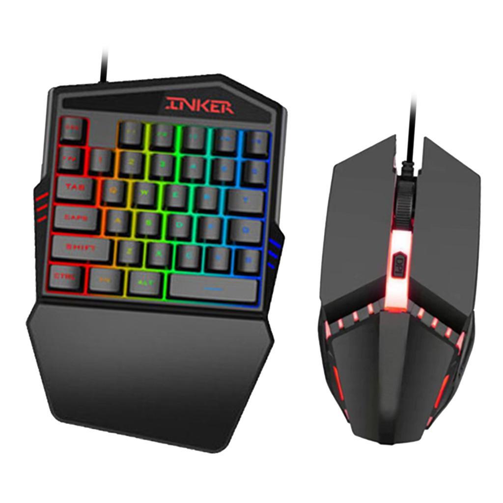 Hand Gaming Keyboard and Mouse Combo, 35 Keys Wired Mechanical Feel Backlit