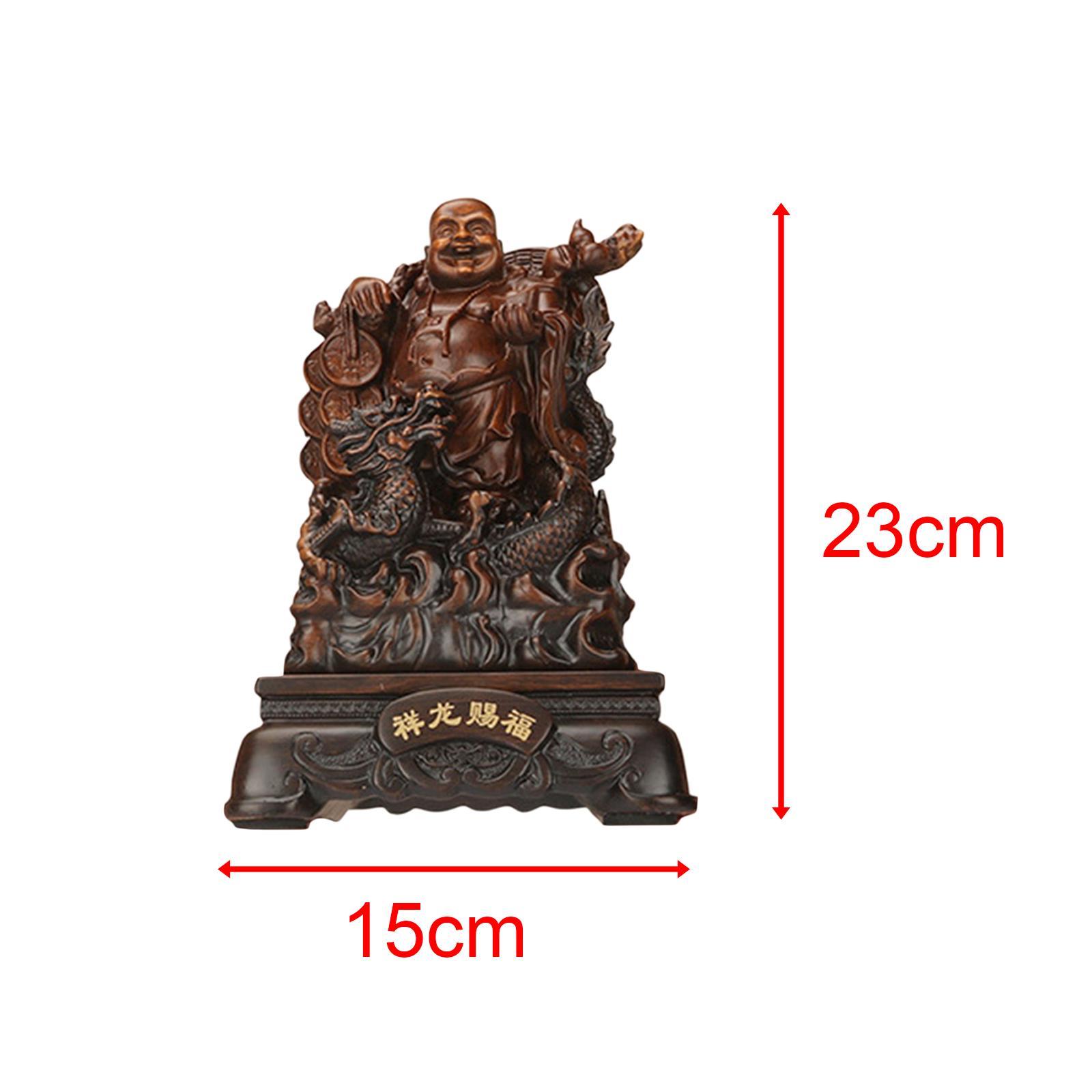 Sitting Buddha Statue, Buddha Sculpture Antique Decorative Feng Shui Chinese Buddha Statue, Laughing Buddha Figurine for Garden Office Desktop
