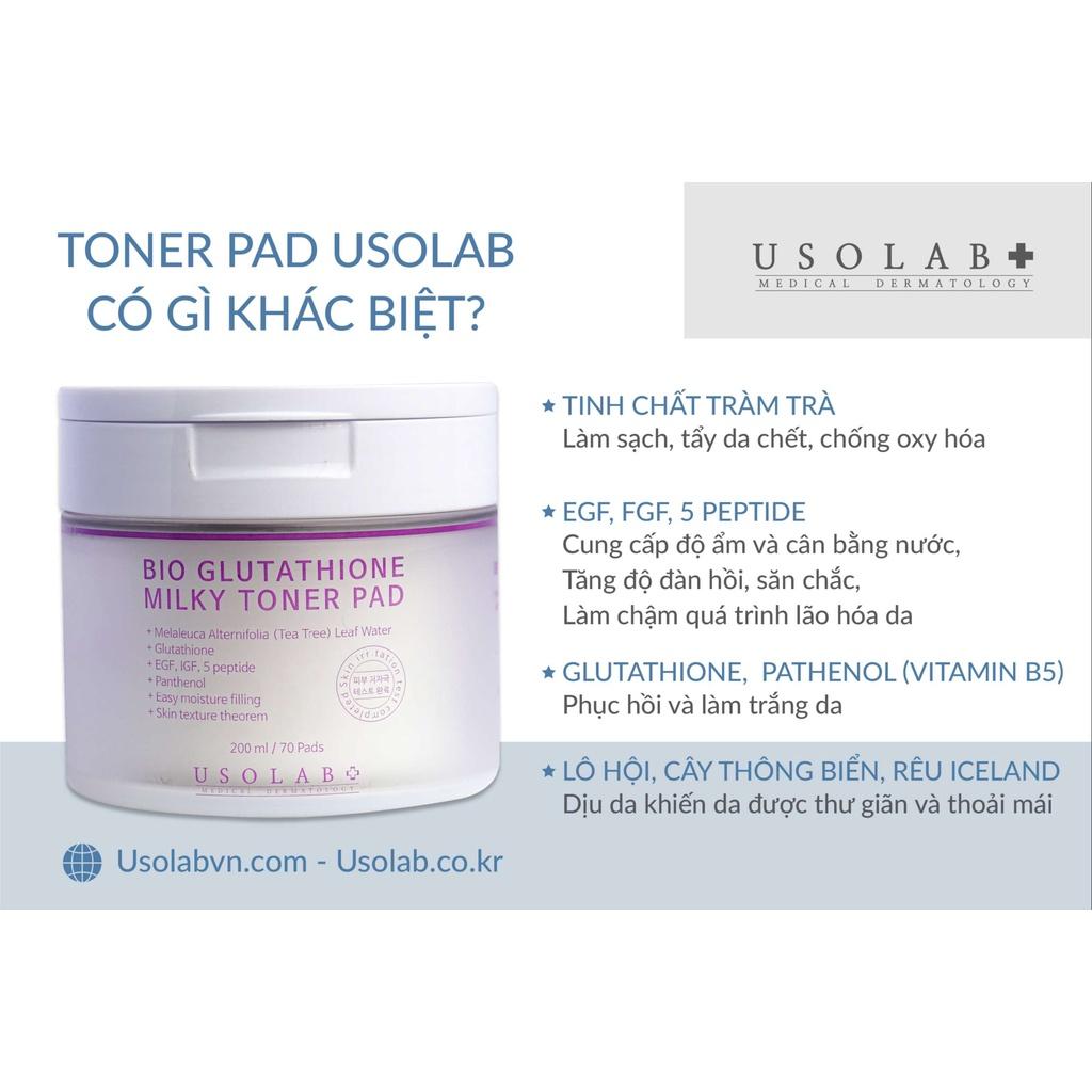 Toner Pad trắng da, thu nhỏ lỗ chân lông Usolab Bio Glutathione MilkyToner Pad 200ml 70 Miếng