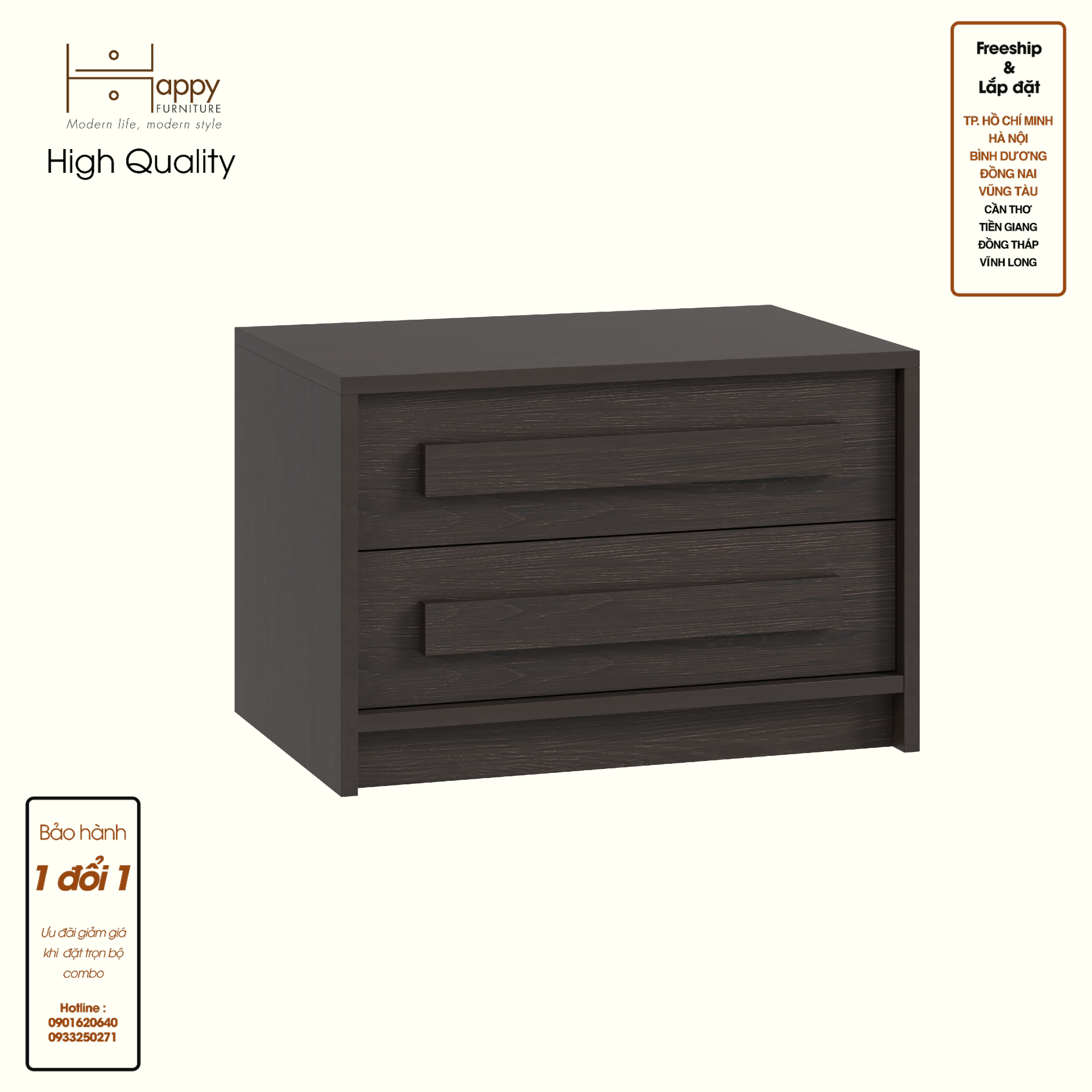 HAPPY FURNITURE , Táp đầu giường 2 ngăn kéo - RUBEL, THK_253 , 60cm x 40cm x 40cm DxRxC