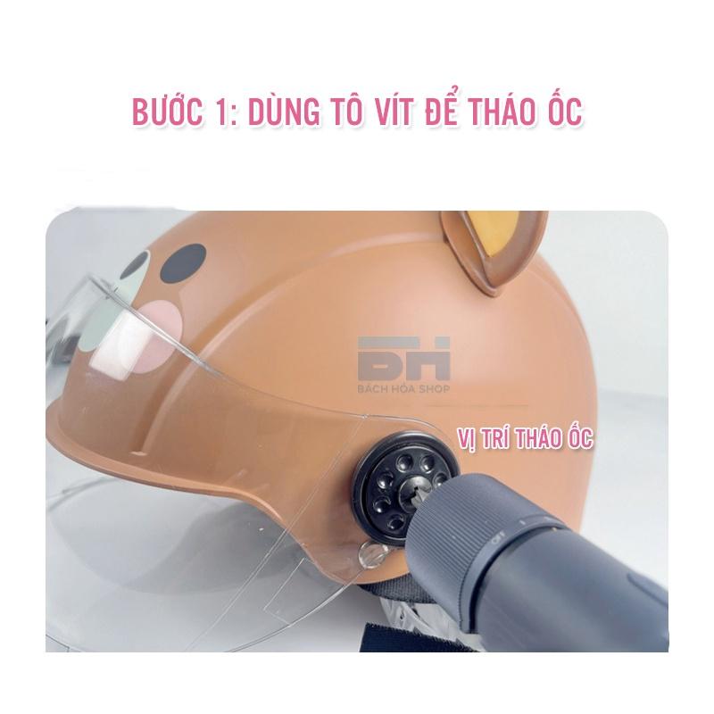 Mũ, Nón bảo hiểm cao cấp, loại 1 cho bé, có kính chắn bụi, chắn gió, hoạt hình dễ thương, phù hợp với bé từ 3-12 tuổi