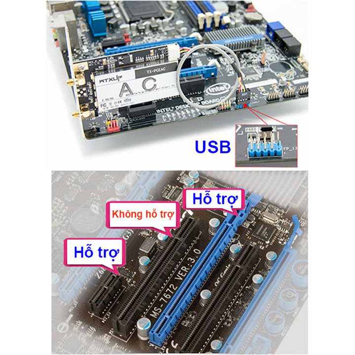 Card wifi PCI-E chuẩn AC tích hợp bluetooth cho máy tính bàn Wtxup 7260AC 867Mbps - PK09