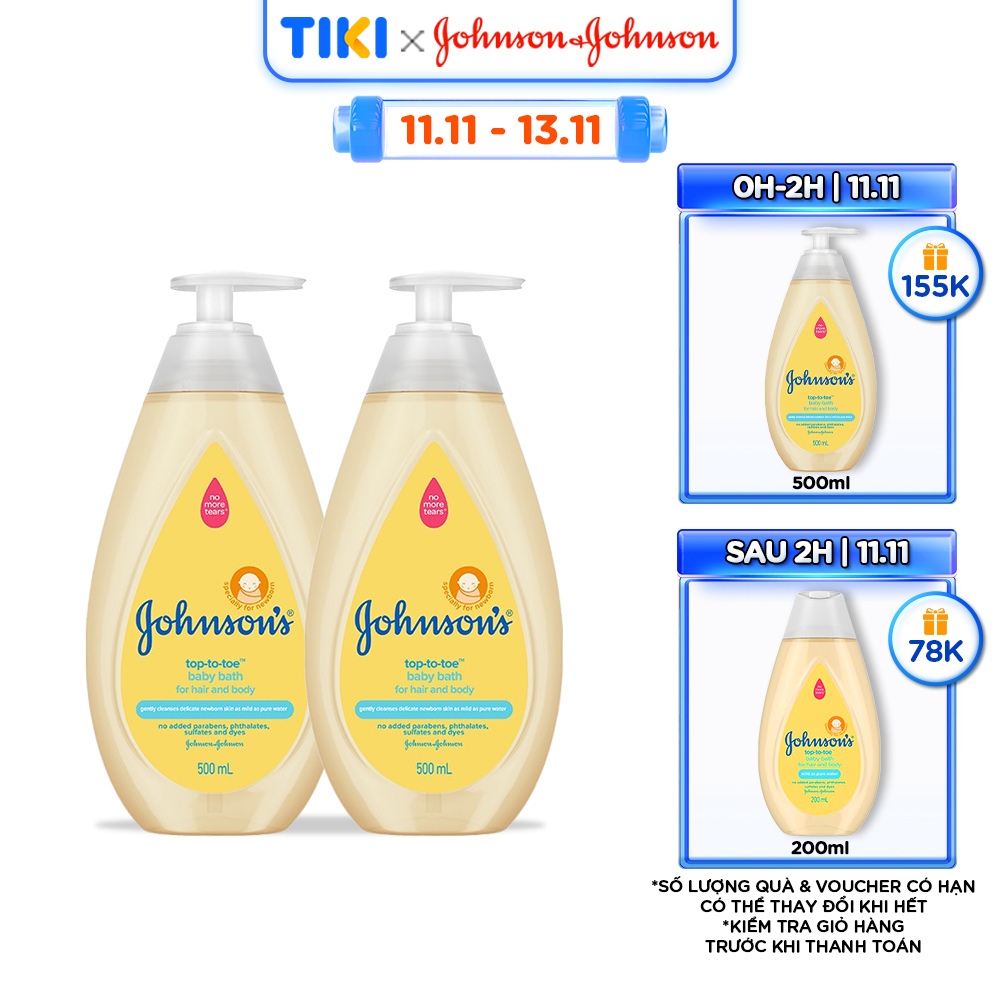 Bộ 2 Chai Sữa Tắm Gội Toàn Thân Cho Bé Johnson's Baby Top To Toe 500mlx2