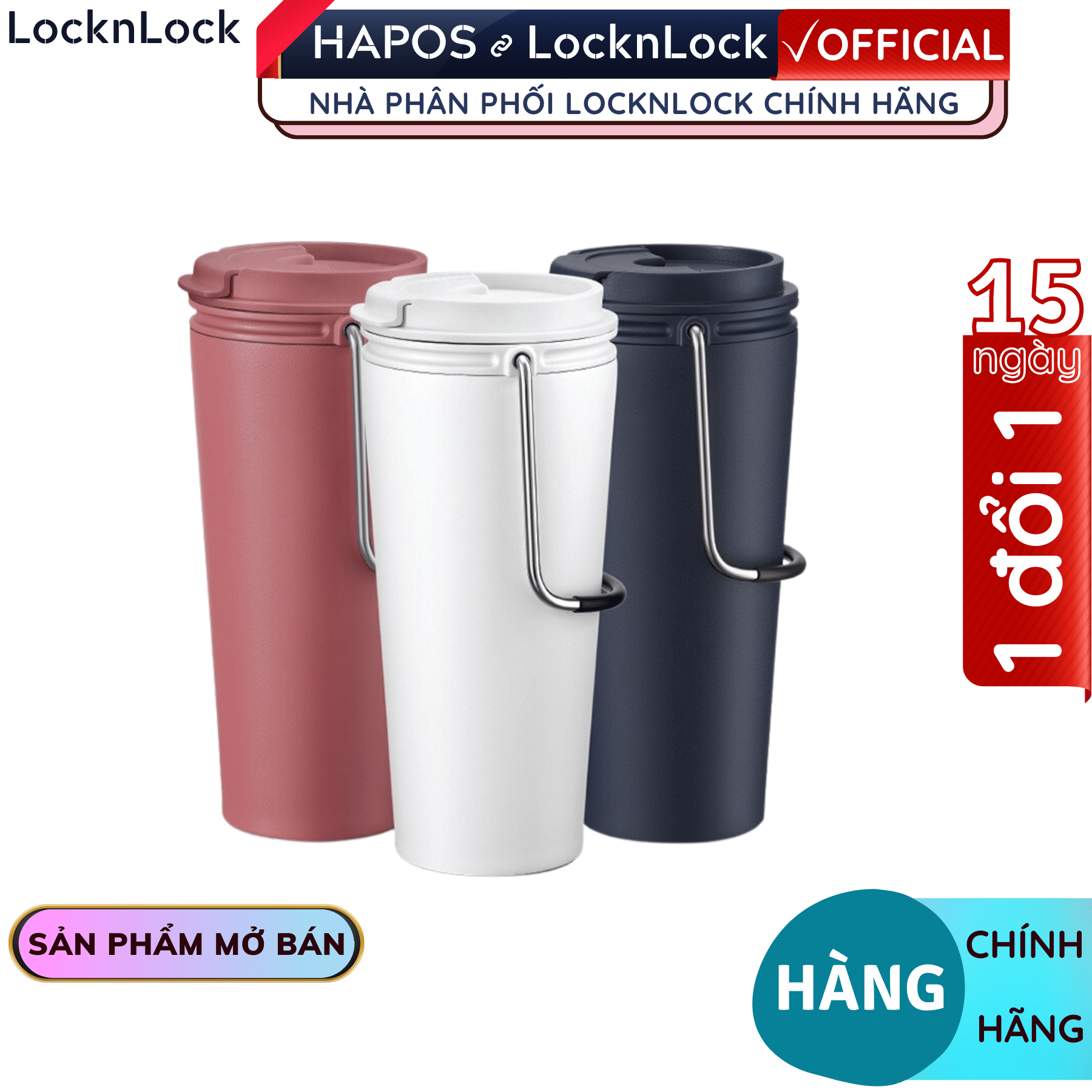 Ly giữ nhiệt Lock&amp;Lock Bucket Tumbler có ống hút hoặc nắp bật, dung tích 540ml LHC4268 LHC4269 - Hapos - Nắp Bật LHC4269 - Xanh Navy