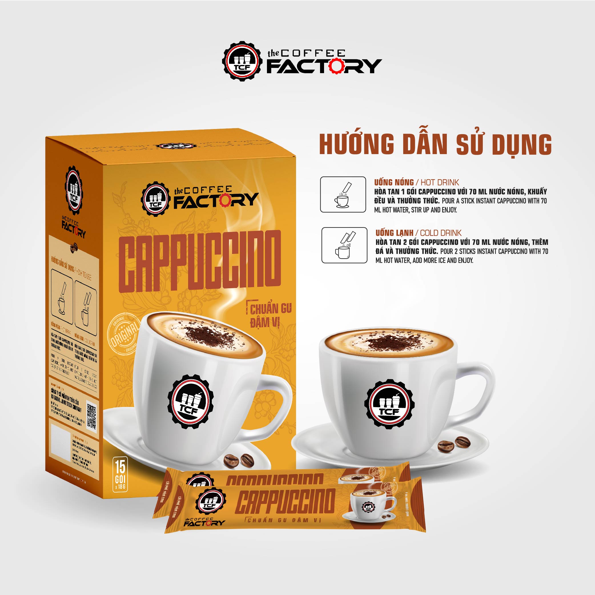 Combo 2 hộp cà phê hoàn tan The Coffee Factory: Cappuccino + Bạc xỉu vị bạc hà