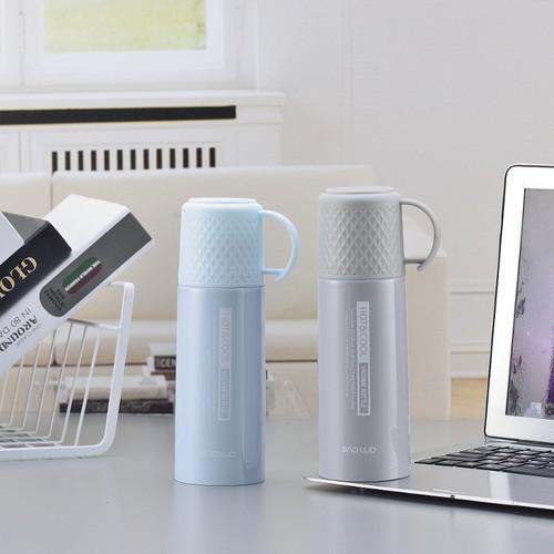 BÌNH GIỮ NHIỆT INOX CAO CẤP 500ML - NẮP LÀM LY UỐNG NƯỚC CÓ QUAI 2IN1