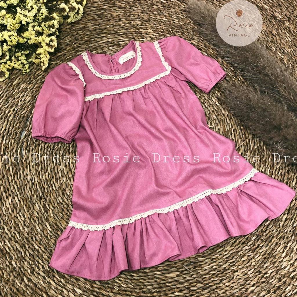 Váy Linen hồng viền ren ROLIA , chất vải tự nhiên 100% thấm hút mồ hôi cực tốt cho bé gái từ 9 - 36kg V17