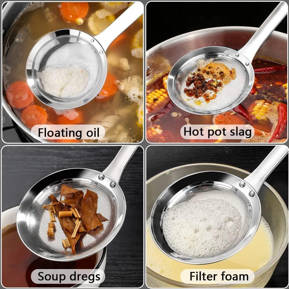 3 thìa hớt bọt nấu ăn bằng thép không gỉ, bộ rây lưới mịn