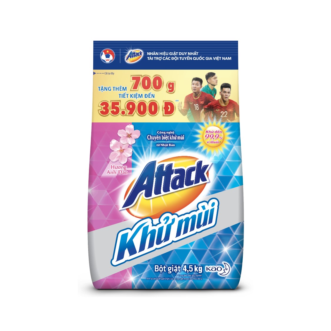 Bột Giặt Attack Khử Mùi Hương Hoa Anh Đào 4.5kg