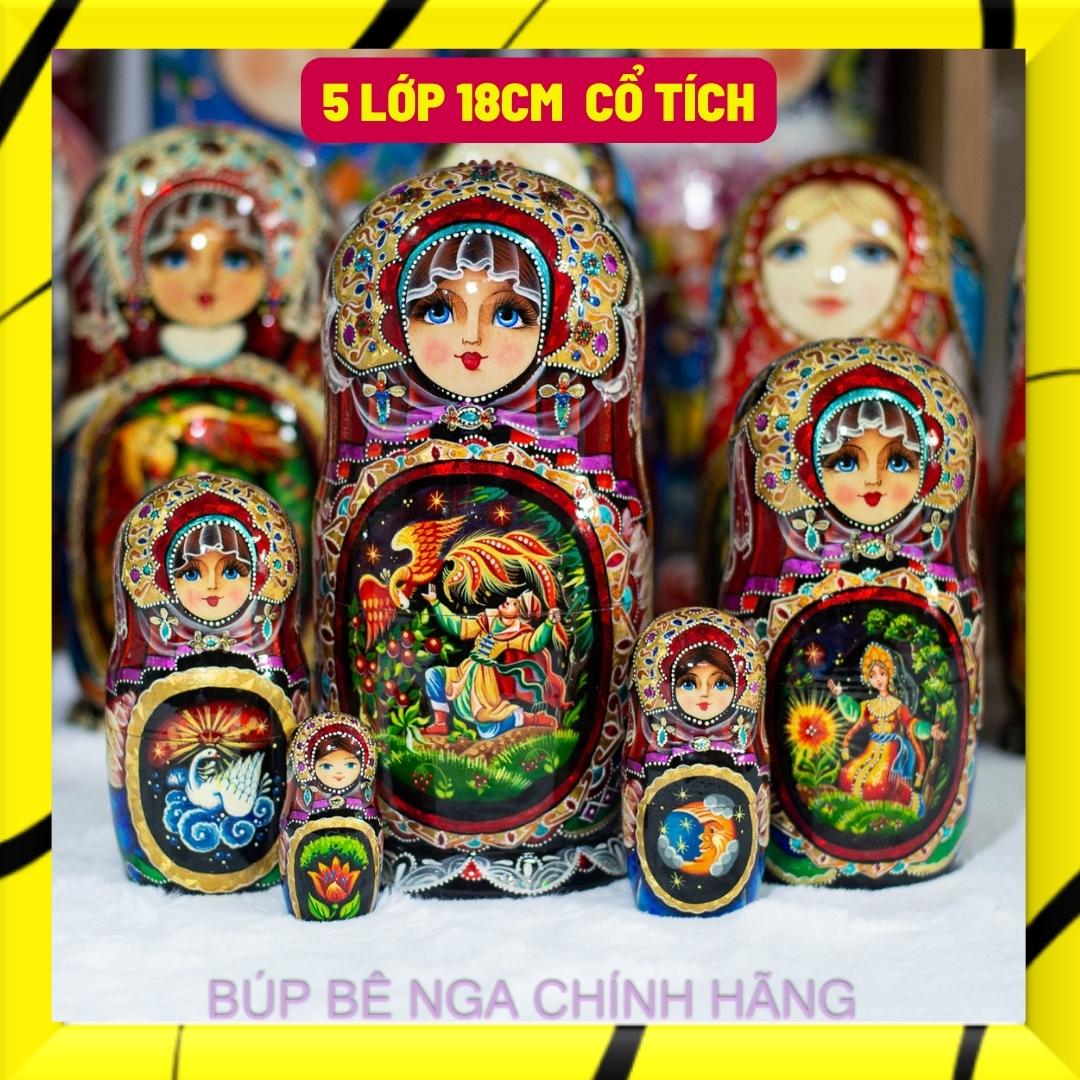 BỘ BÚP BÊ NGA CAO CẤP 5 LỚP 18CM HOA VĂN "CỔ TÍCH PHƯỢNG HOÀNG LỬA" CỰC ĐẸP VÀ SANG TRỌNG