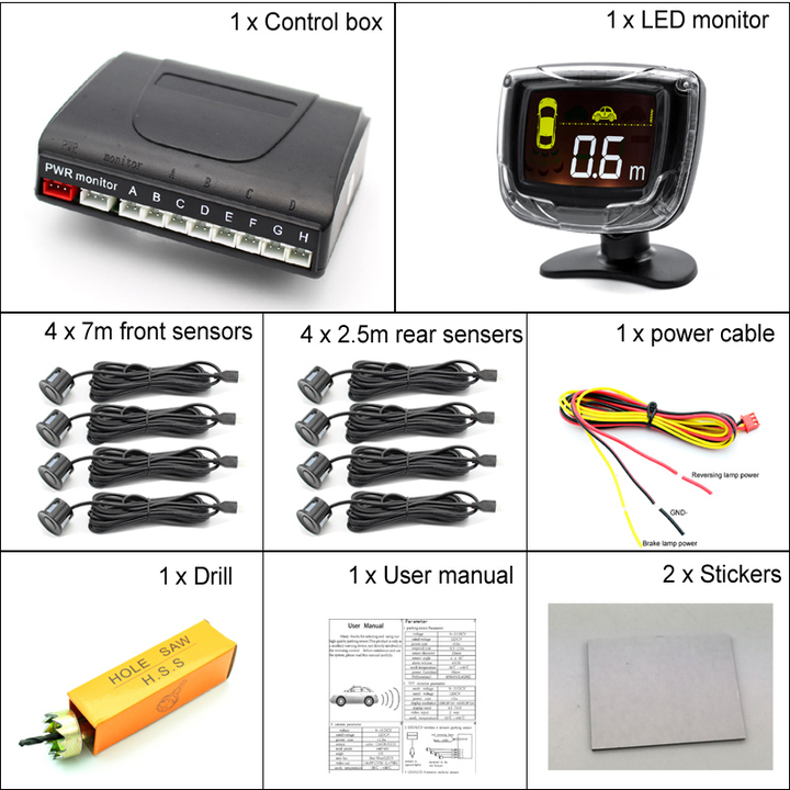 Bộ cảm biến hỗ trợ tiến lùi 4 mắt và 8 mắt tích hợp màn hình LCD 2,5 inch - Đo khoảng cách từ: 0.3-2m