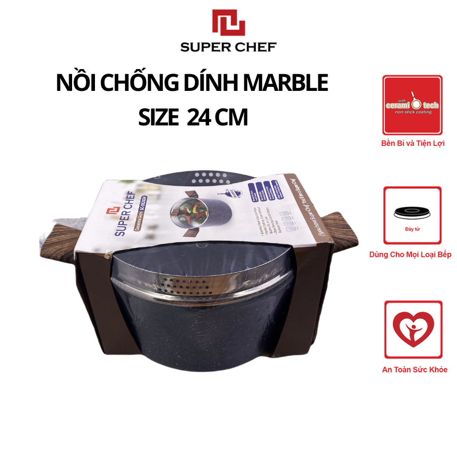 Bộ nồi chảo chống dính Marble Super Chef Tiện Lợi, Bền Bỉ NCM24