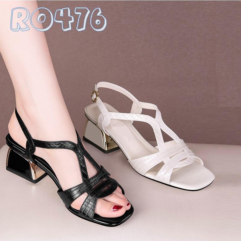 Giày sandal nữ cao gót 4 phân hàng hiệu rosata đẹp hai màu đen trắng ro476