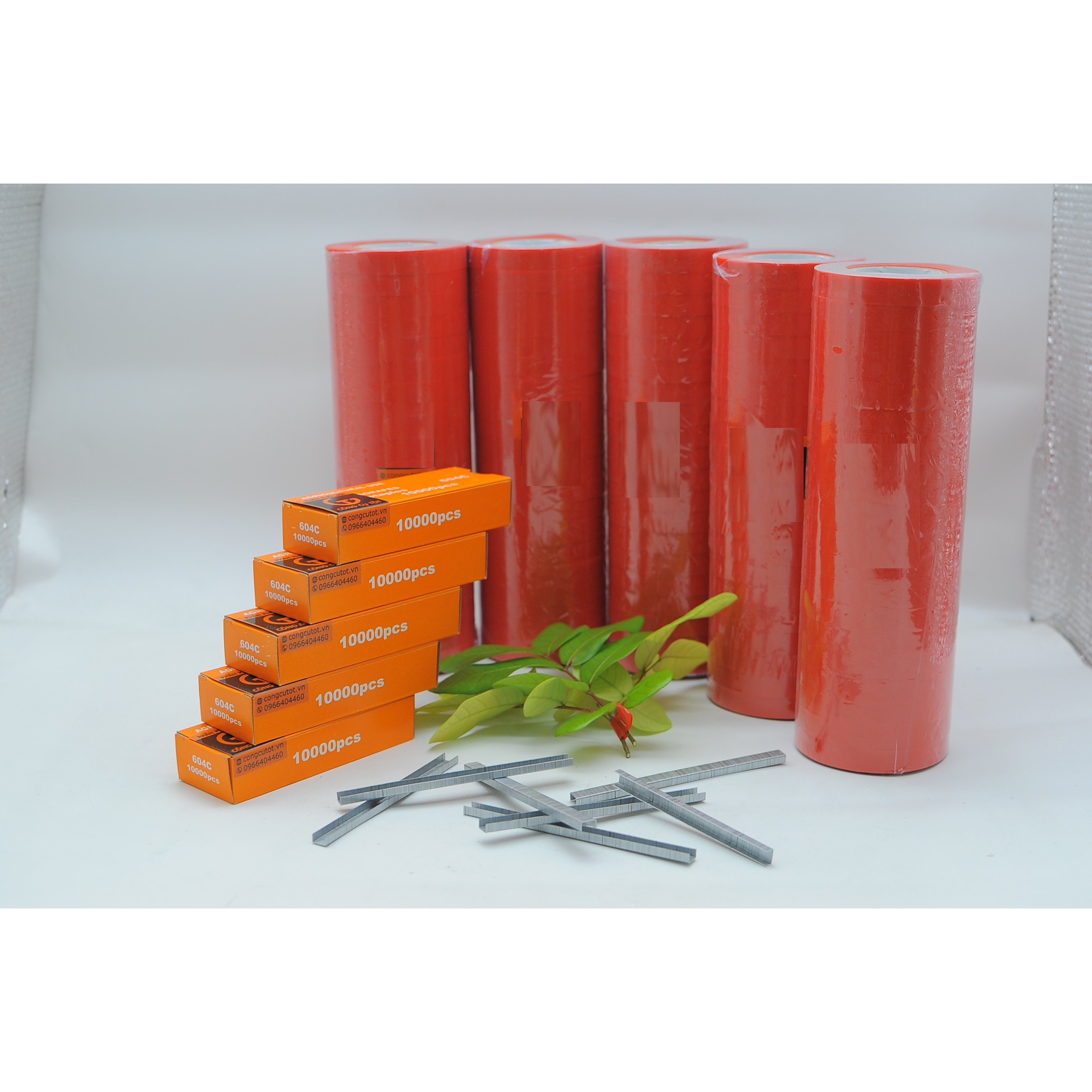 Combo 100 cuộn băng buộc cành và 5 hộp gim bấm