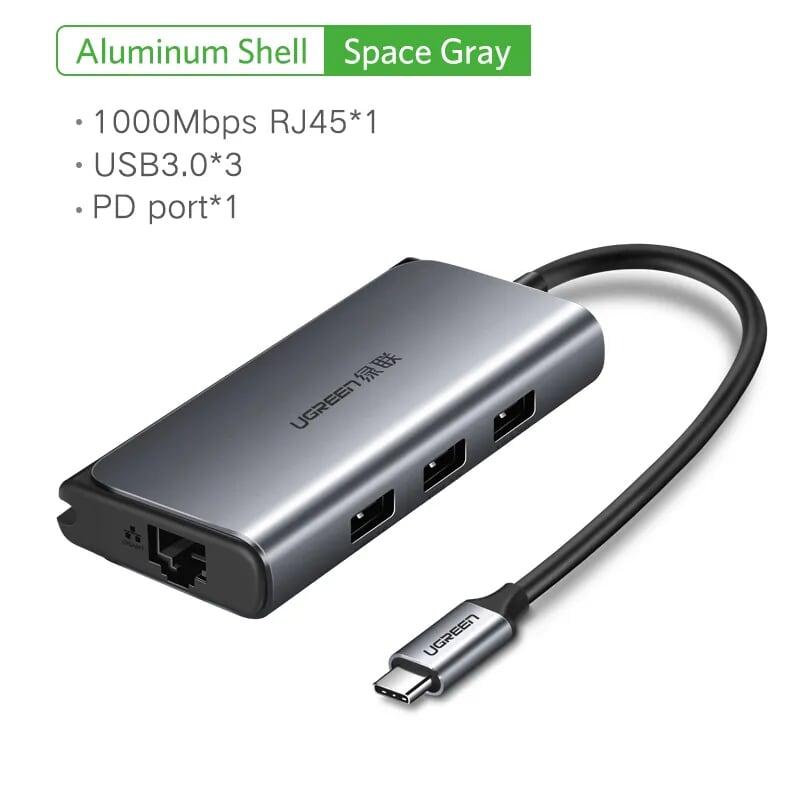 Ugreen UG50252CM141TK Bộ chuyển đổi TYPE C sang 3 USB 3.0 + LAN + hỗ trợ nguồn TYPE C - HÀNG CHÍNH HÃNG