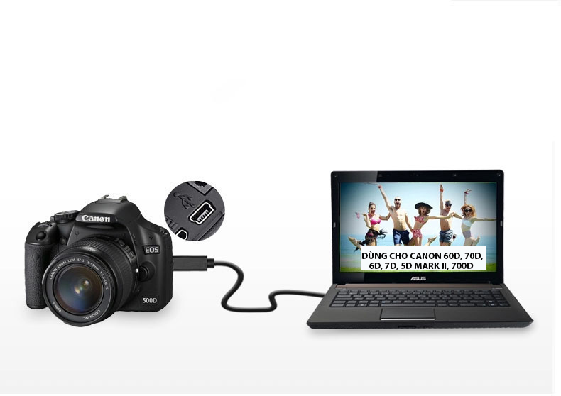 Dây cáp kết nối máy ảnh Canon với máy tính PC và Laptop loại tốt dùng CANON 60D, 70D, 6D, 7D, 5D MARK II, 5D MARK III, 700D,...