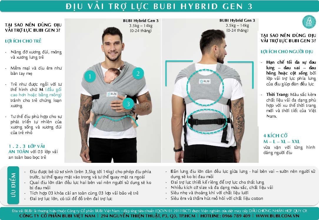 Địu vải BUBI Gen 3 - LƯỚI THOÁNG KHÍ -VÀNG CHANH