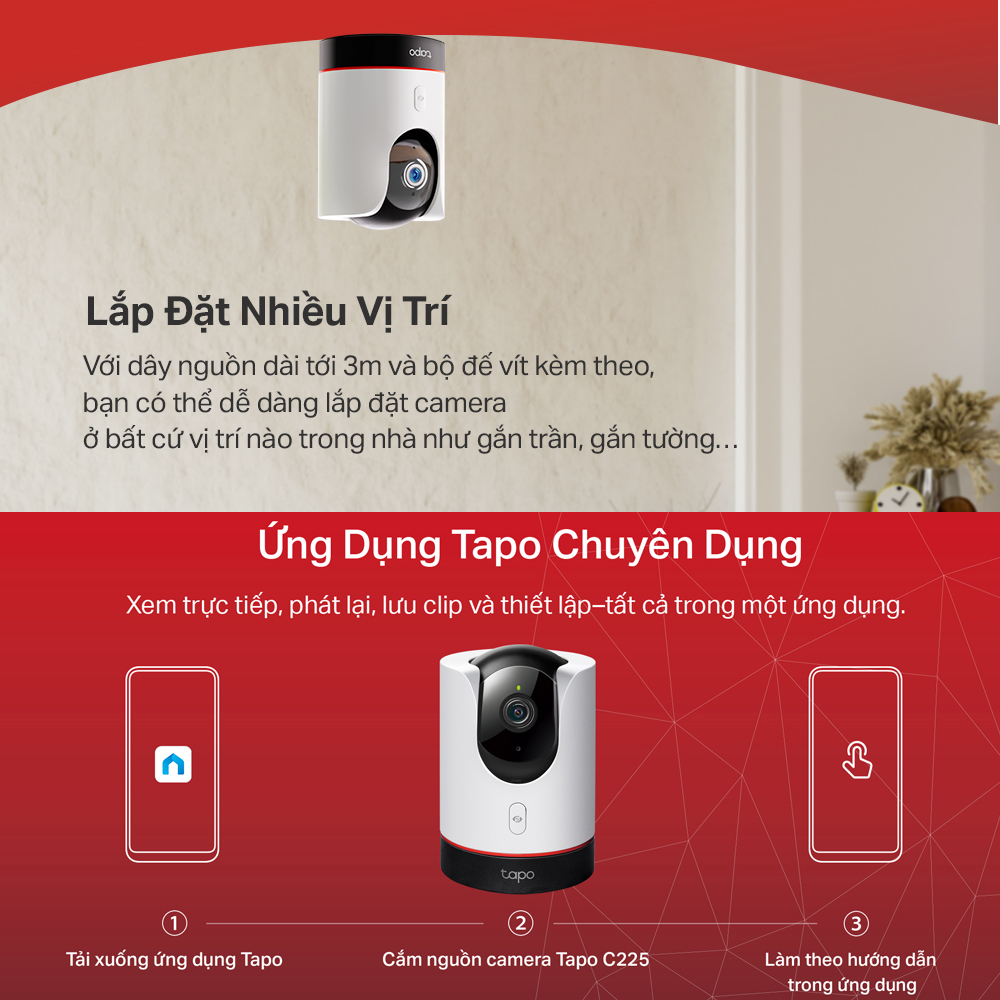 Camera WiFi AI TP-Link Tapo C225 An Ninh Gia Đình Quay/Quét - Hàng Chính Hãng