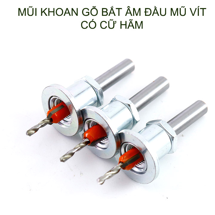 Mũi khoan gỗ bắt âm đầu mũ vít, loại có cữ hãm, đầu âm 10mm, nhiều kích cỡ cho khách lựa chọn