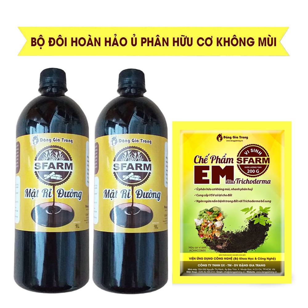 Combo 1 túi chế phẩm EM Sfarm 200gr và 2 chai mật rỉ đường Sfarm 1 lít