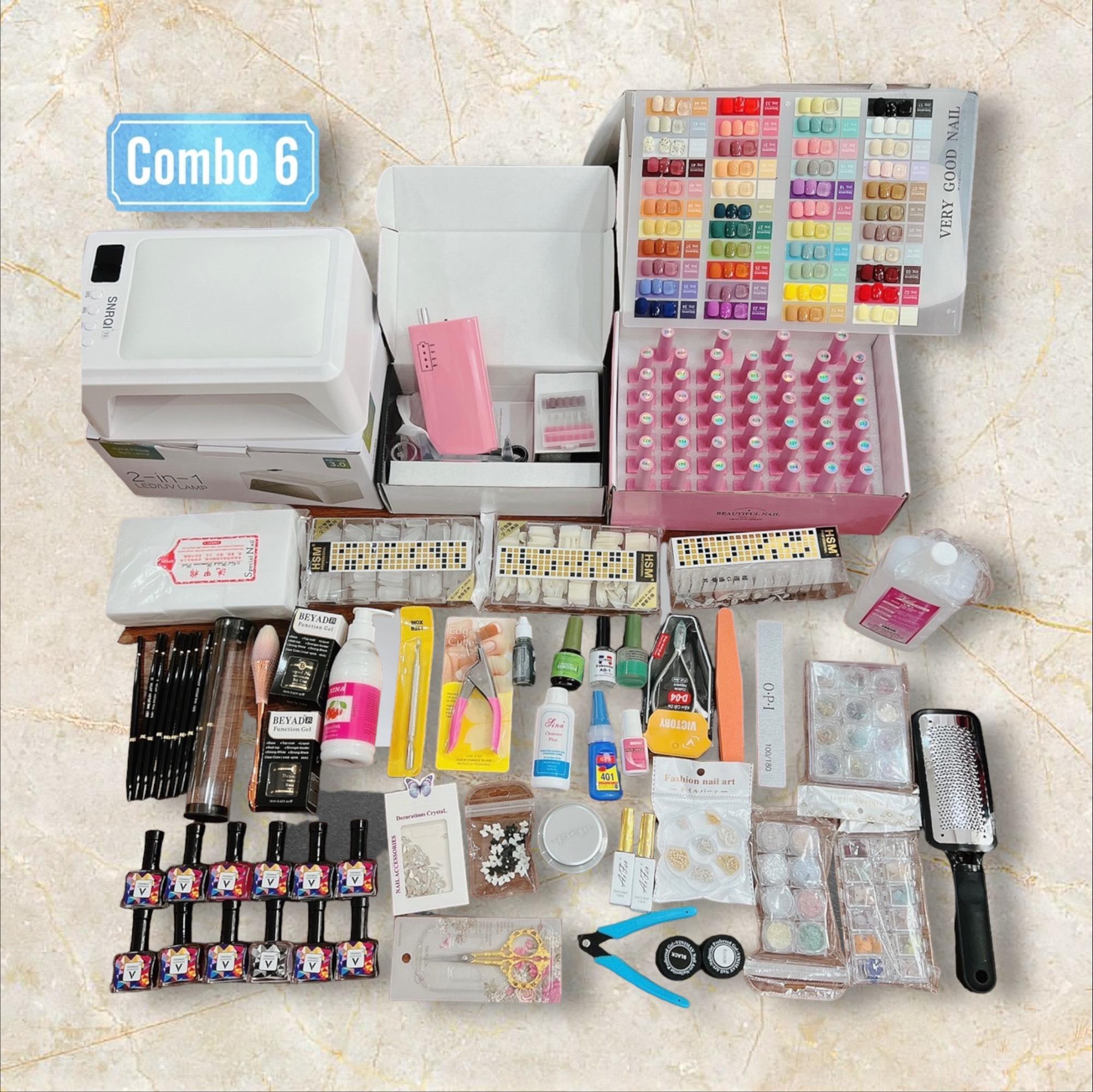Combo Phụ Kiện Nail Cao Cấp Số 6 - Bộ Phụ Kiện Làm Nail Đầy Đủ Máy Hơ T8, Máy Mài Us801, Sơn Very Good Nail Phương Miu