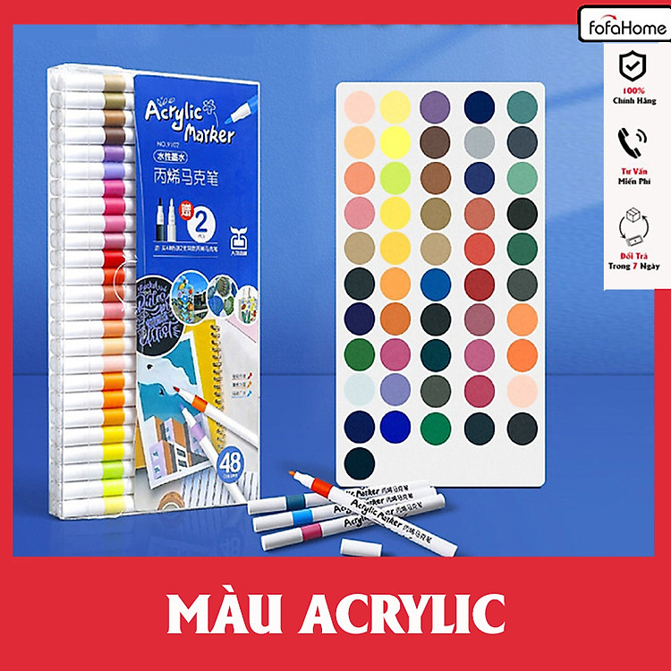 Bộ Bút Màu Acrylic Marker 48 Bút Cao Cấp Màu Sắc Tươi Sáng - Bút Lông Màu Dành Cho Mọi Lứa Tuổi Vẽ Được Trên Mọi Chất Liệu Bề Mặt