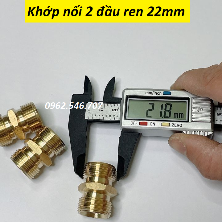 Khớp nối dây xịt máy rửa xe 2 đầu ren 22mm Bằng Đồng (kép nối 22mm)