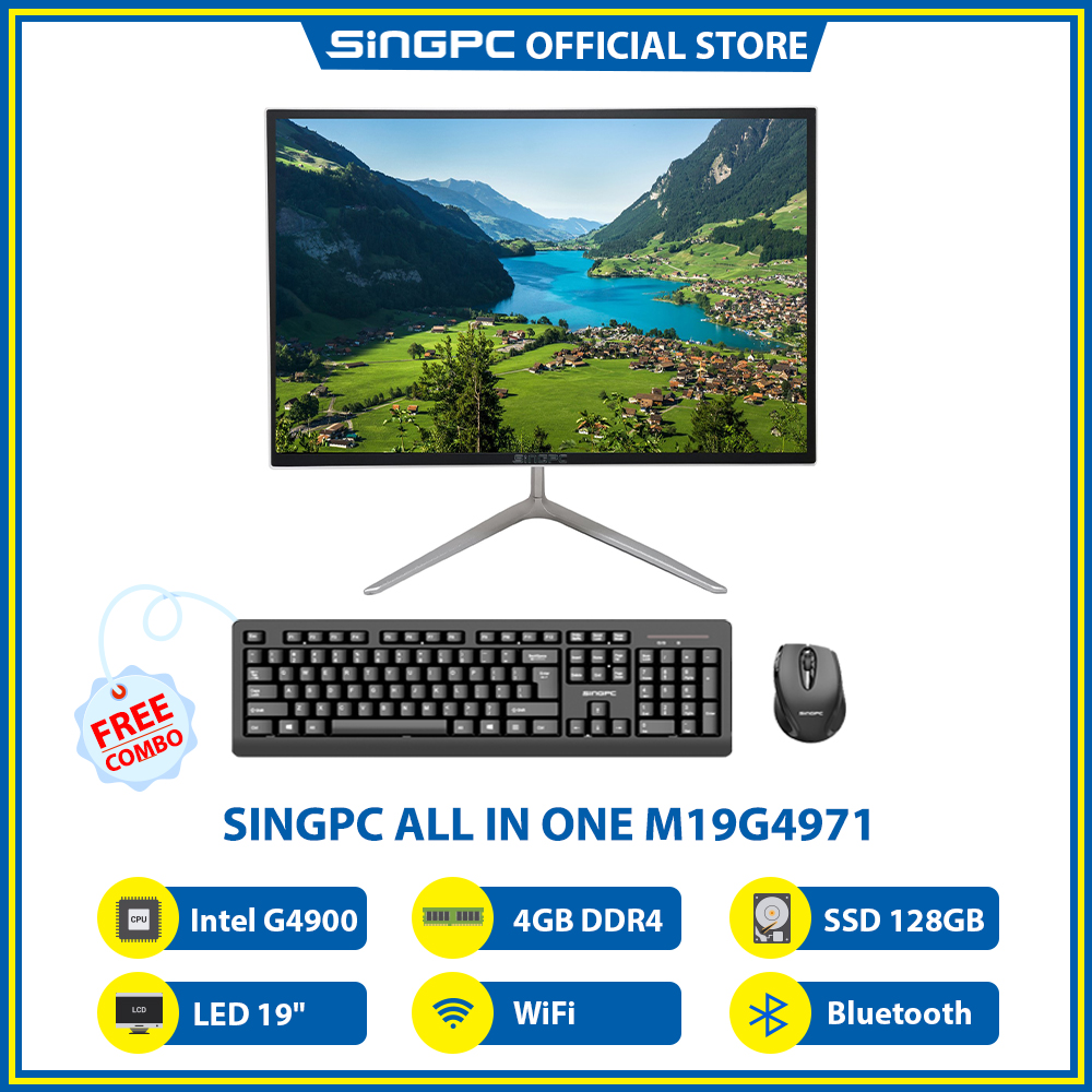 Máy tính All In One SingPC M19G4971 (Intel G4900, 4GB DDR4, SSD 128GB, LED 19", LAN, WiFi, Bluetooth, Loa, Free DOS) - Hàng Chính Hãng