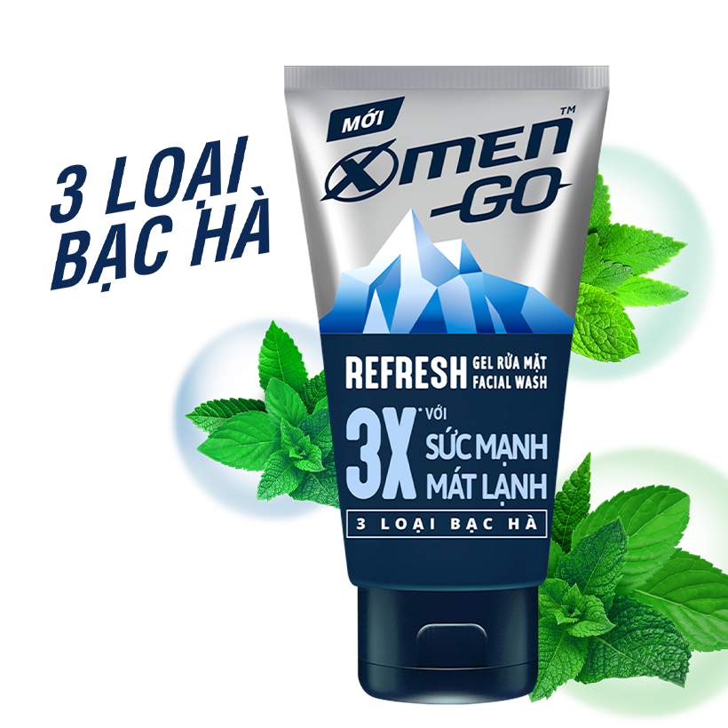 Sữa rửa mặt X-Men Go REFRESH 3 Loại Bạc Hà 100G