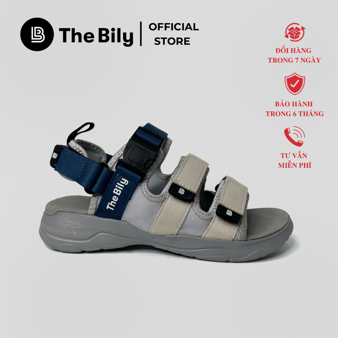 Giày Sandal Nam Nữ Unisex The BiLy Quai Ngang Dây Dù Đế IP Siêu Êm Nhẹ Đế Xám Màu Xanh Kem-BLDX08