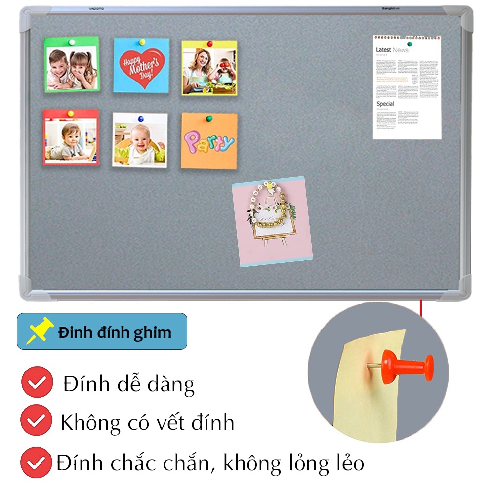 Bảng Ghim Nỉ 4 màu Kích Thước: 60*80cm (Tặng 30 ghim đinh ngũ sắc)  cho mỗi bảng, Bảng ghim tài liệu, ảnh, tranh lưu lại những kỉ niệm đáng nhớ