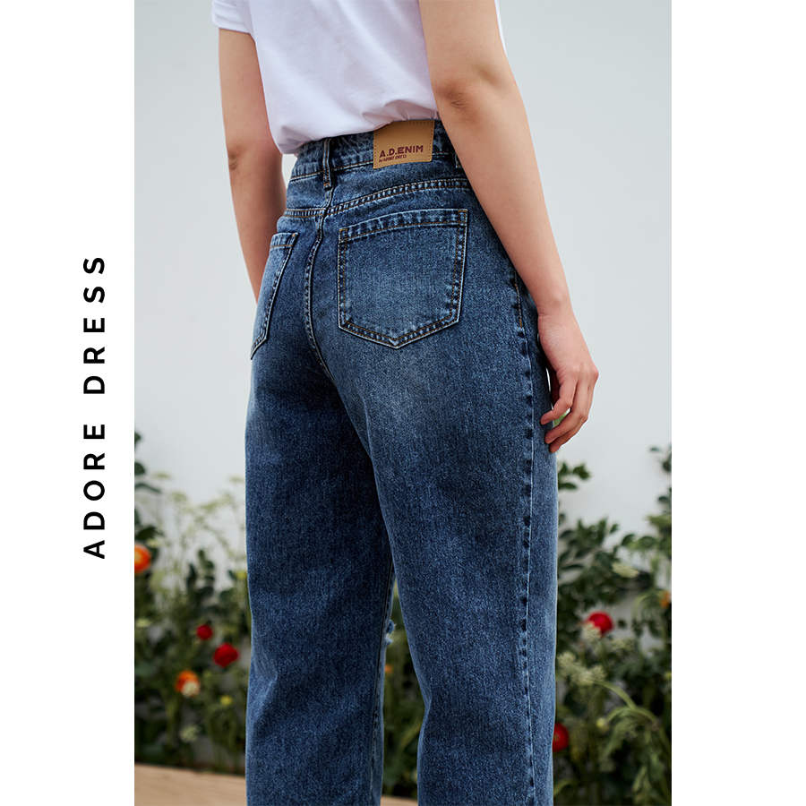 Quần jeans straight đen retro rách gối 2JE3001 ADORE DRESS