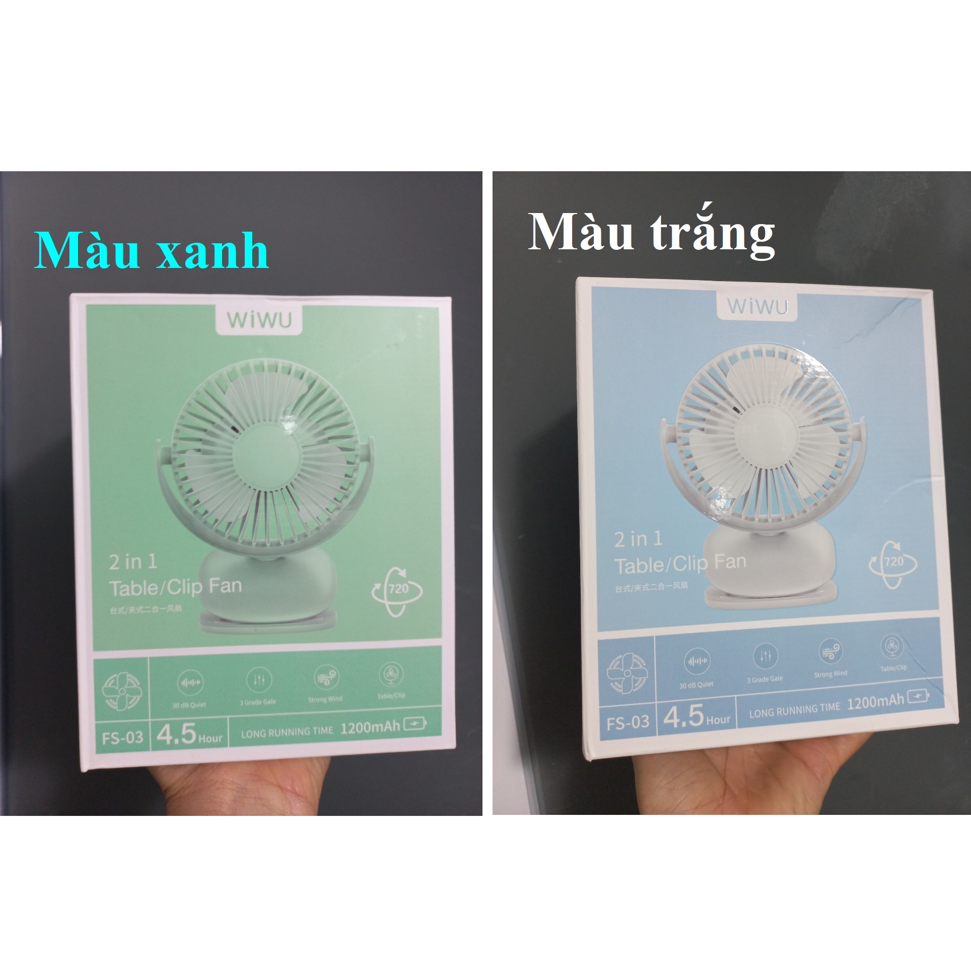 Hình ảnh Quạt sạc mini để bàn kẹp bàn treo tường 3W Wiwu FS-03 _ Hàng chính hãng